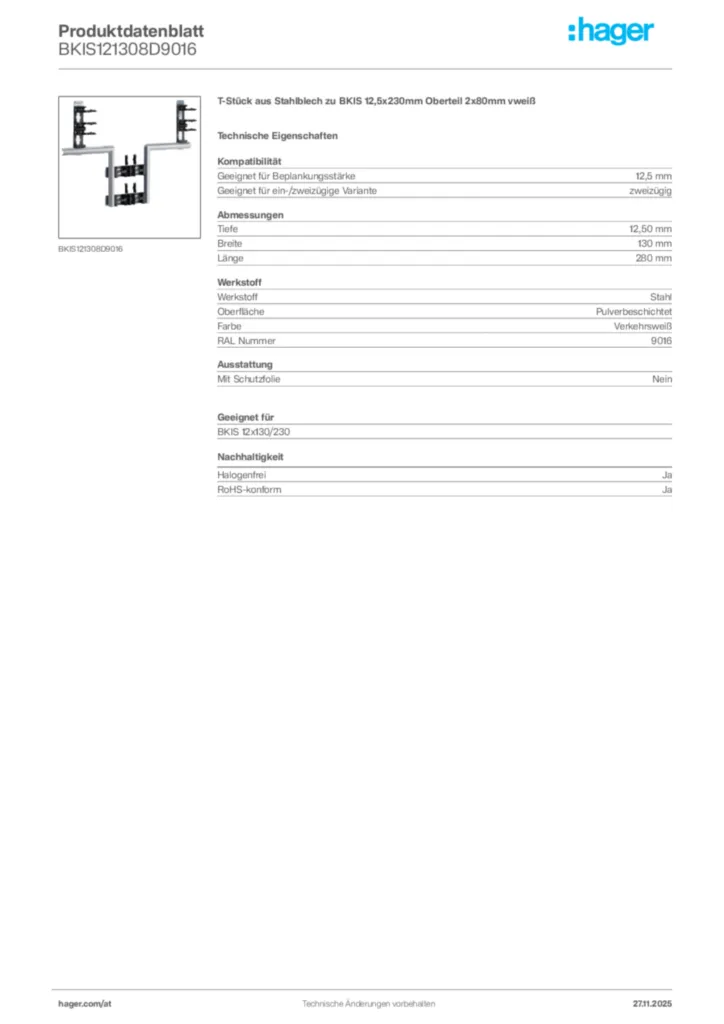 Bild Hager Produktdatenblatt BKIS121308D9016 | Hager Deutschland