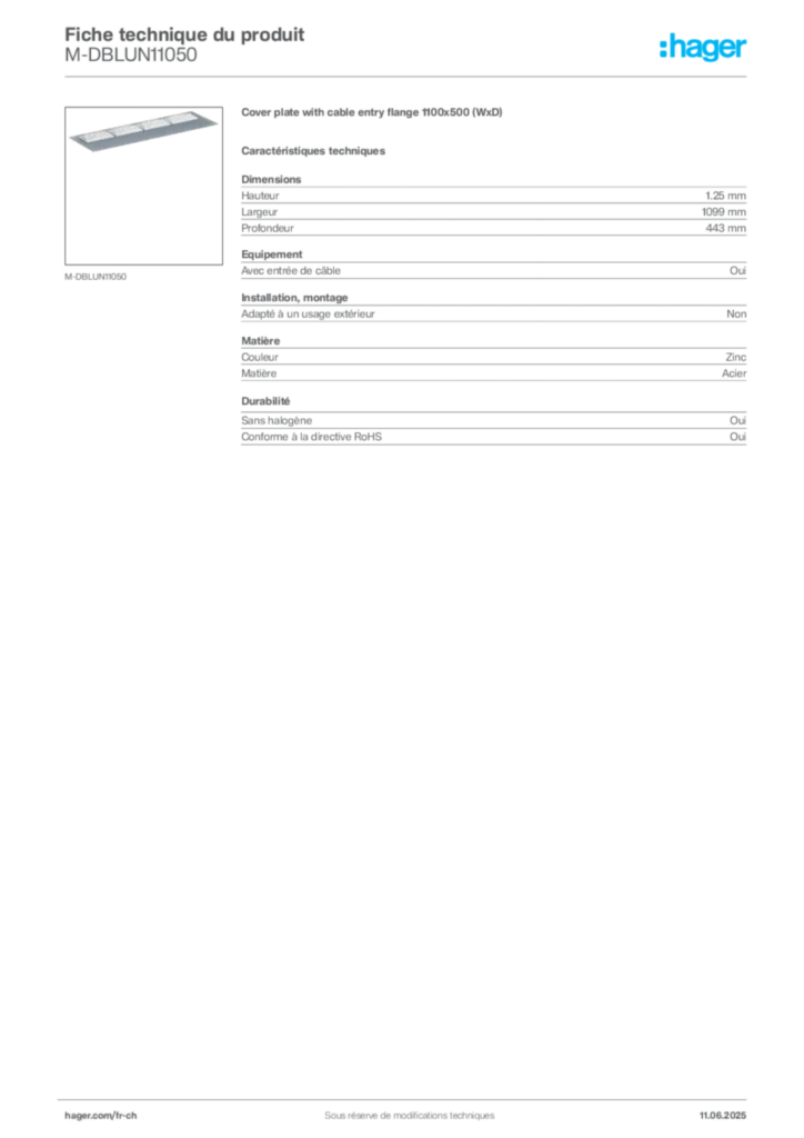 Image Hager Fiche technique du produit M-DBLUN11050 | Hager Suisse