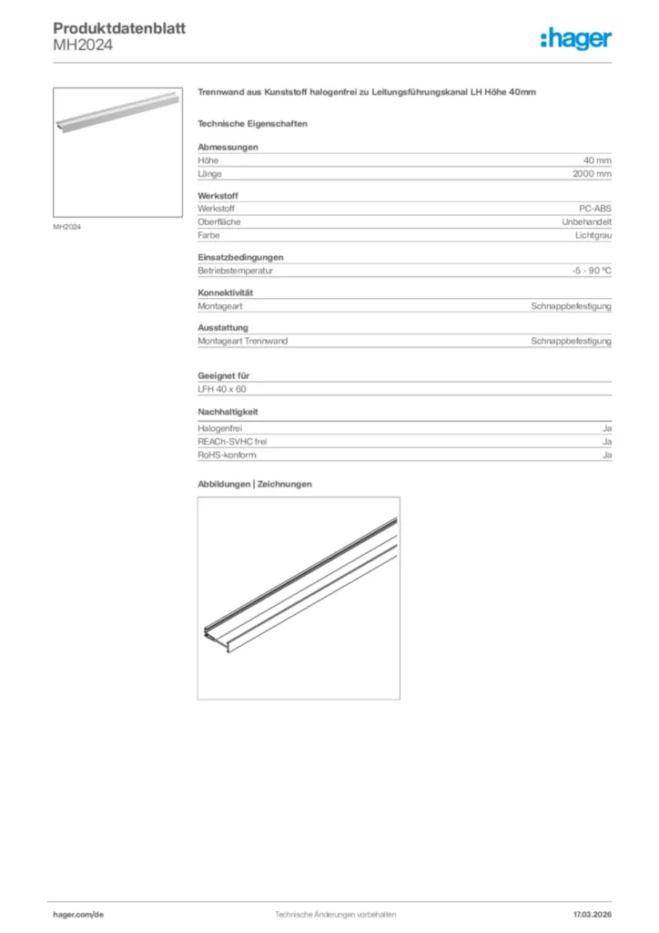 Bild Hager Produktdatenblatt MH2024 | Hager Deutschland