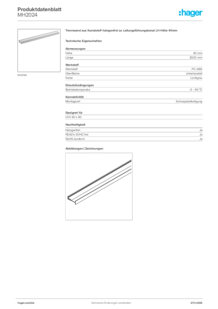 Bild Hager Produktdatenblatt MH2024 | Hager Deutschland