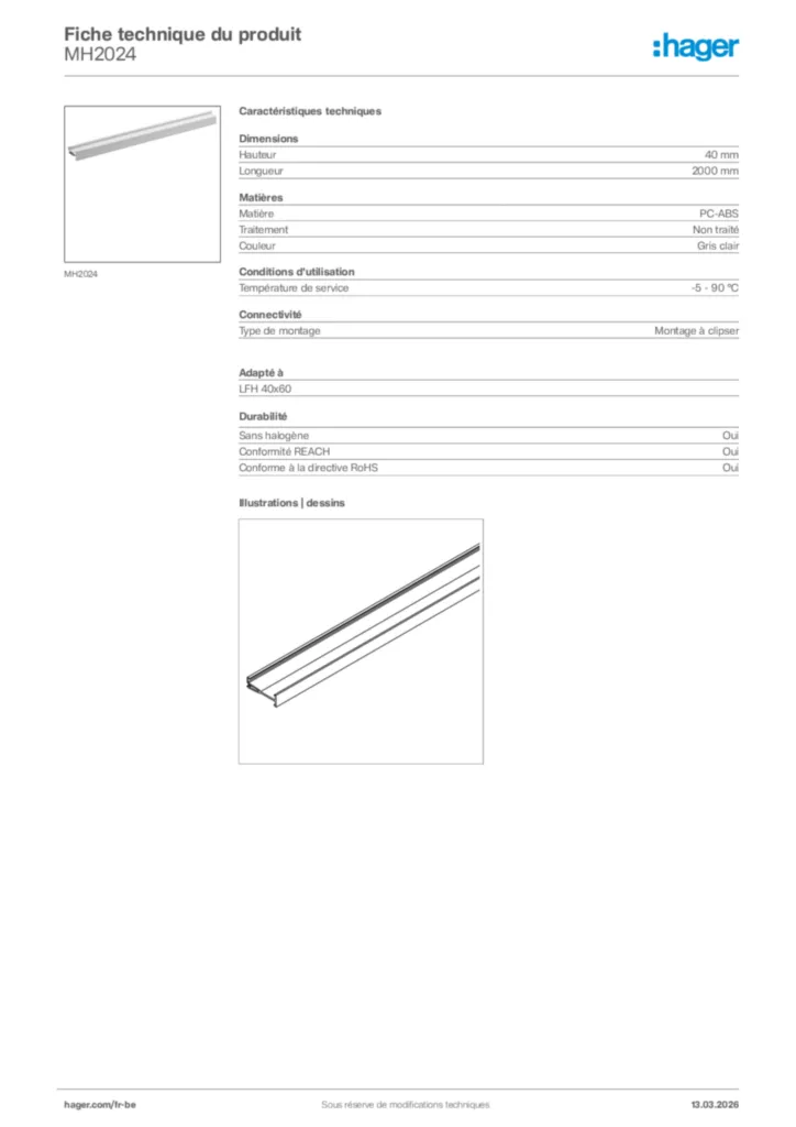 Image Hager Fiche technique du produit MH2024 | Hager Belgique