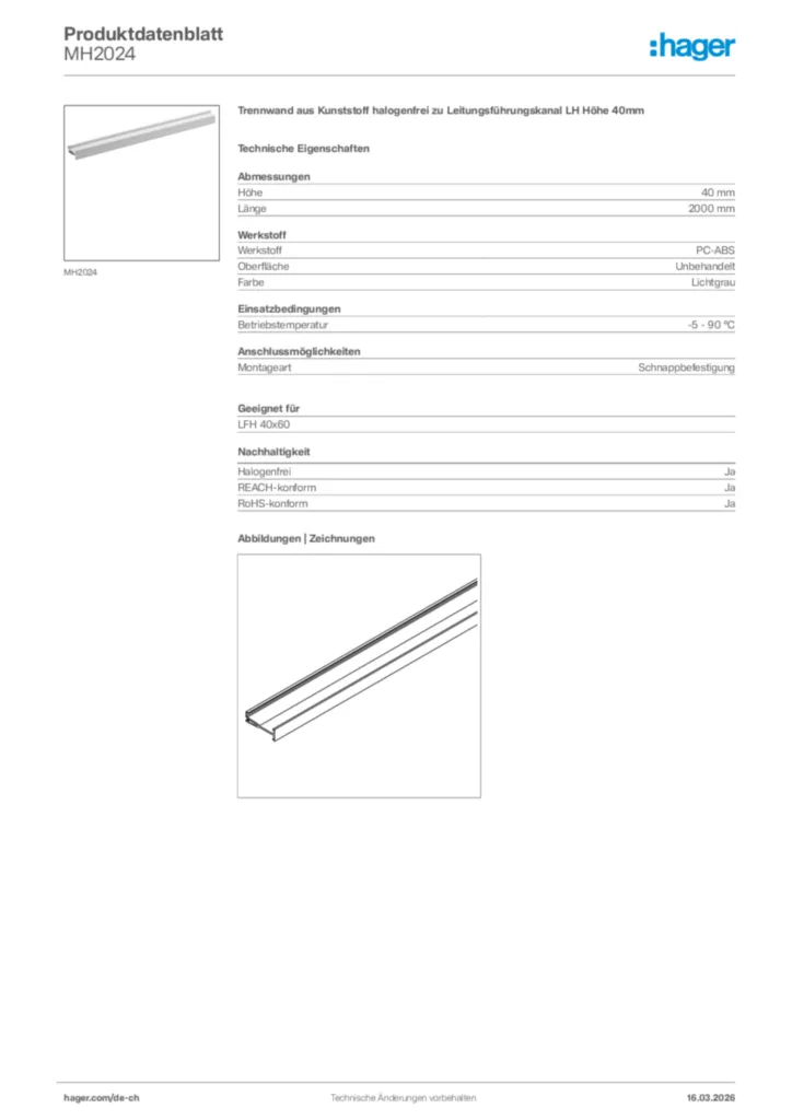 Bild Hager Produktdatenblatt MH2024 | Hager Schweiz