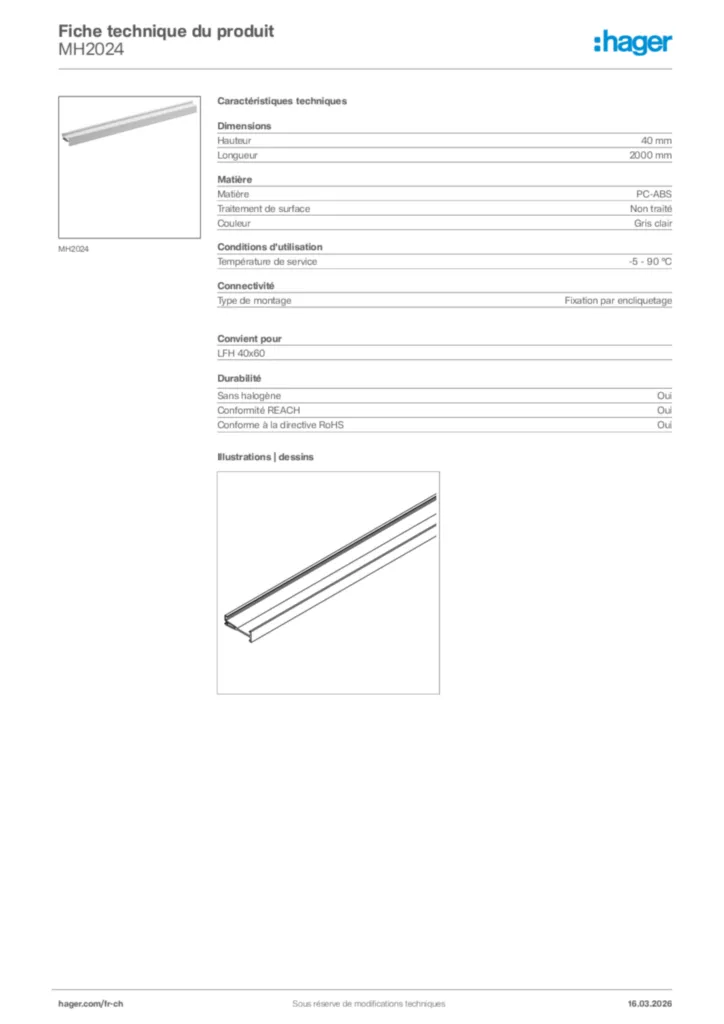 Image Hager Fiche technique du produit MH2024 | Hager Suisse