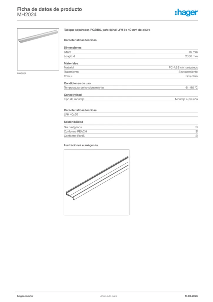 Imagen Hager Ficha de datos de producto MH2024 | Hager España