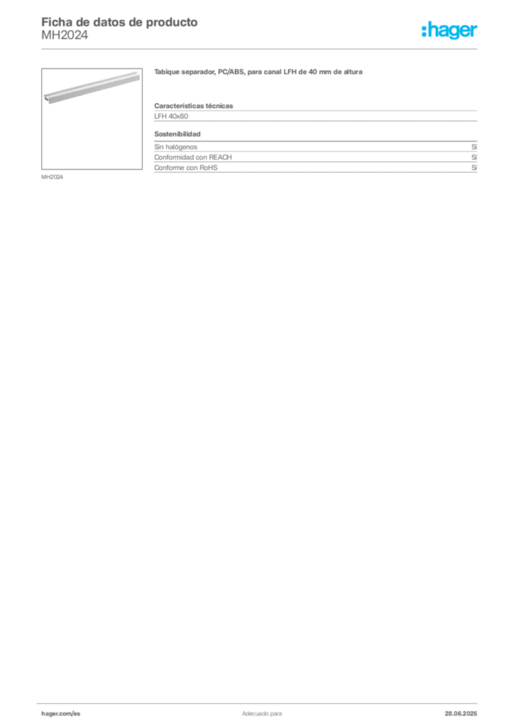 Imagen Hager Ficha de datos de producto MH2024 | Hager España