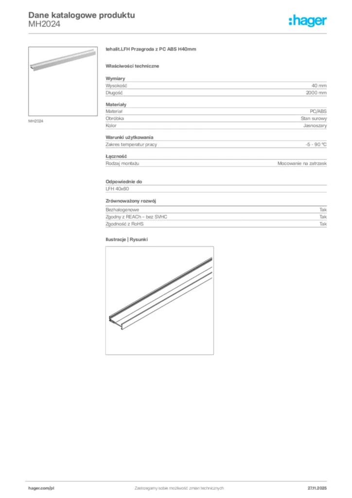 Zdjęcie Hager Karta katalogowa MH2024 | Hager Polska