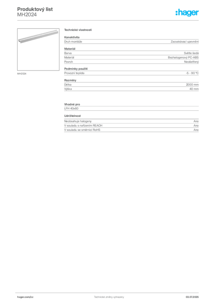 Obrázek Hager Produktový list MH2024 | Hager