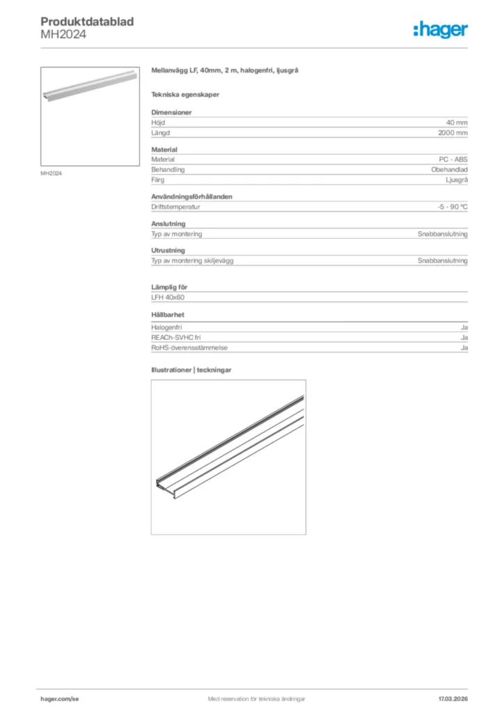 Bild Hager Produktdatablad MH2024 | Hager Sverige