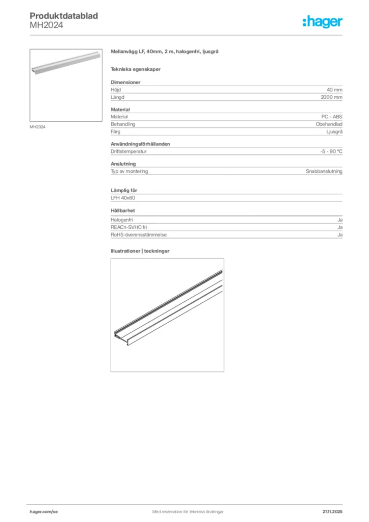 Bild Hager Produktdatablad MH2024 | Hager Sverige
