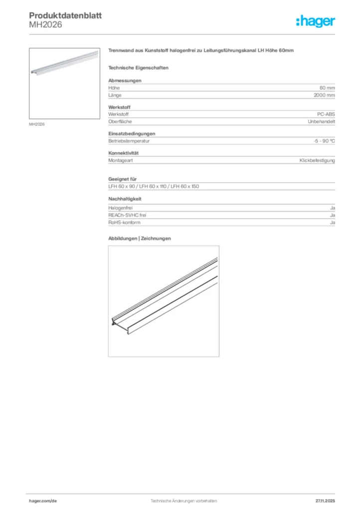 Bild Hager Produktdatenblatt MH2026 | Hager Deutschland