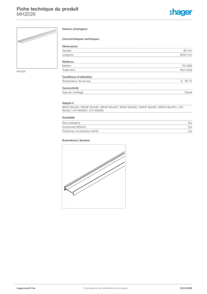 Image Hager Fiche technique du produit MH2026 | Hager Belgique