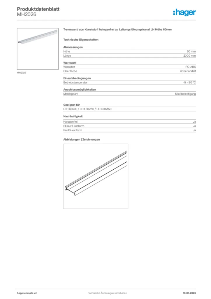 Bild Hager Produktdatenblatt MH2026 | Hager Schweiz