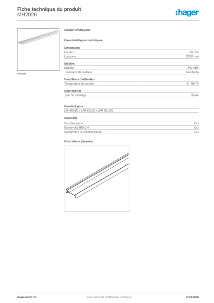 Image Hager Fiche technique du produit MH2026 | Hager Suisse