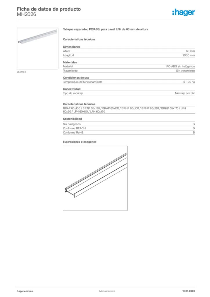Imagen Hager Ficha de datos de producto MH2026 | Hager España