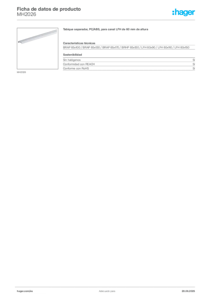 Imagen Hager Ficha de datos de producto MH2026 | Hager España