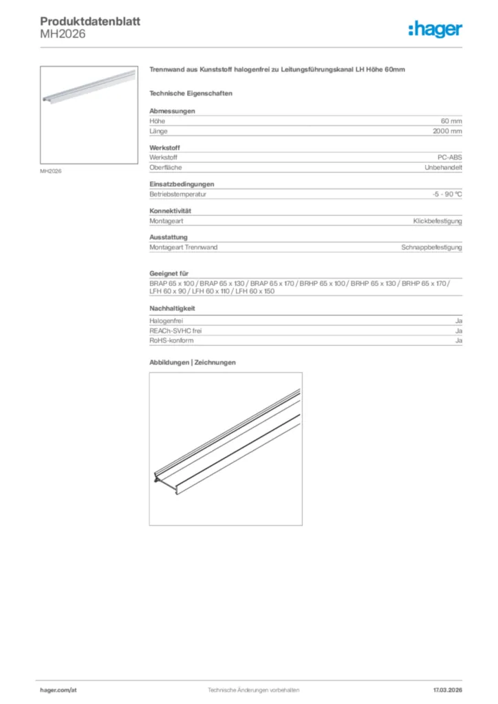 Bild Hager Produktdatenblatt MH2026 | Hager Deutschland