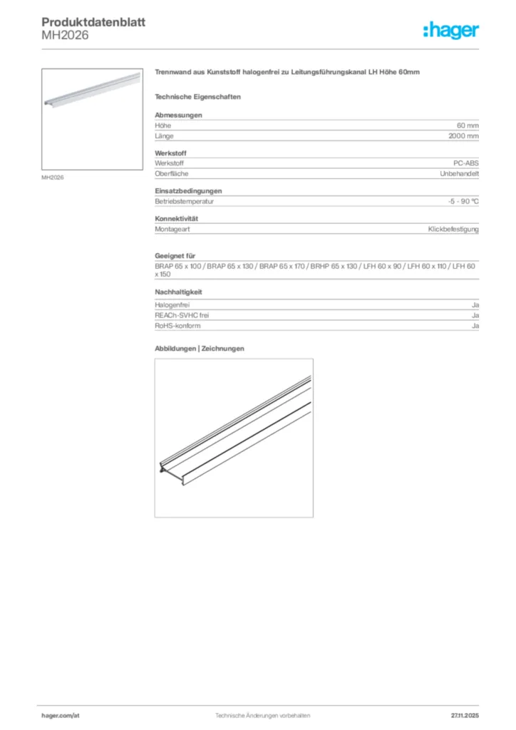 Bild Hager Produktdatenblatt MH2026 | Hager Deutschland