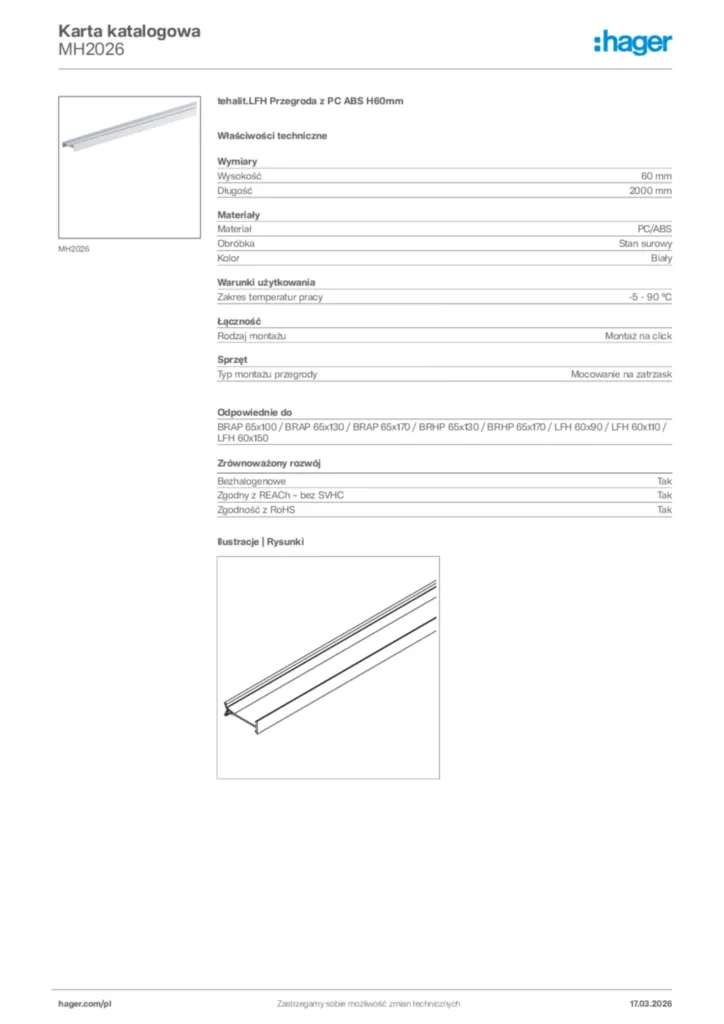 Zdjęcie Hager Karta katalogowa MH2026 | Hager Polska