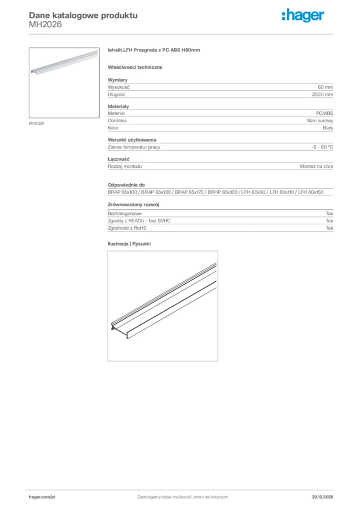 Zdjęcie Hager Karta katalogowa MH2026 | Hager Polska