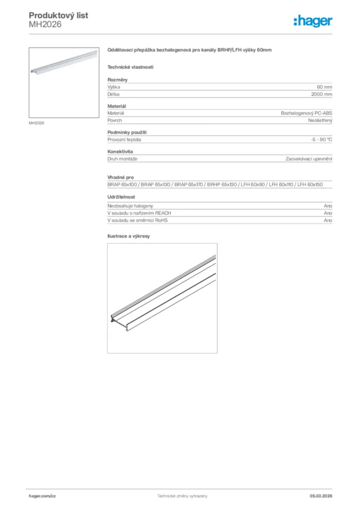 Obrázek Hager Product data sheet MH2026 | Hager