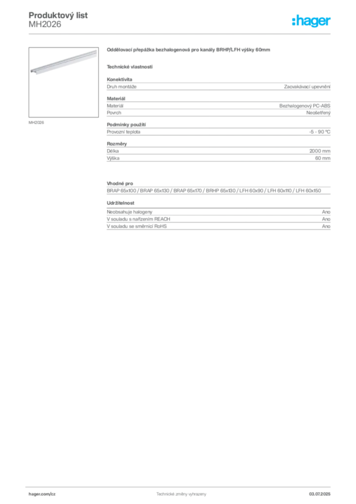 Obrázek Hager Produktový list MH2026 | Hager