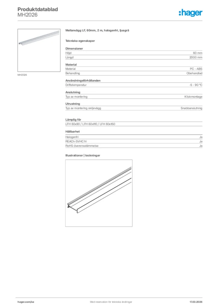 Bild Hager Produktdatablad MH2026 | Hager Sverige