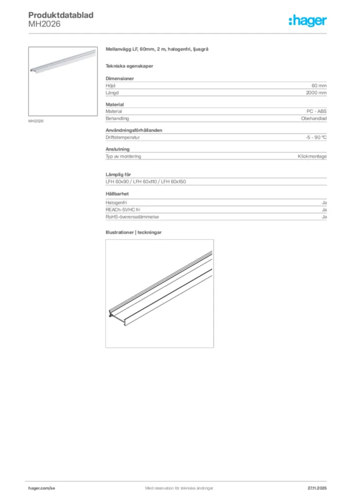 Bild Hager Produktdatablad MH2026 | Hager Sverige