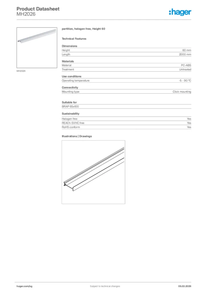 Image Hager Product data sheet MH2026  | Hager