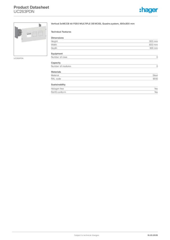 Image Hager Product data sheet UC263PDN  | Hager Africa