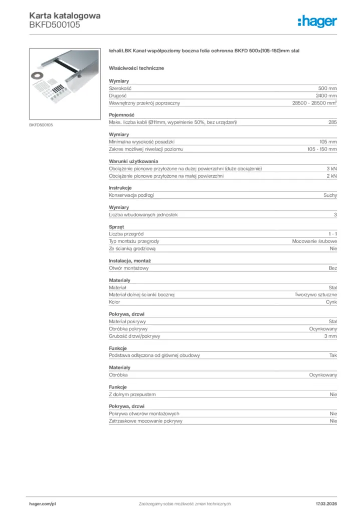 Zdjęcie Hager Karta katalogowa BKFD500105 | Hager Polska
