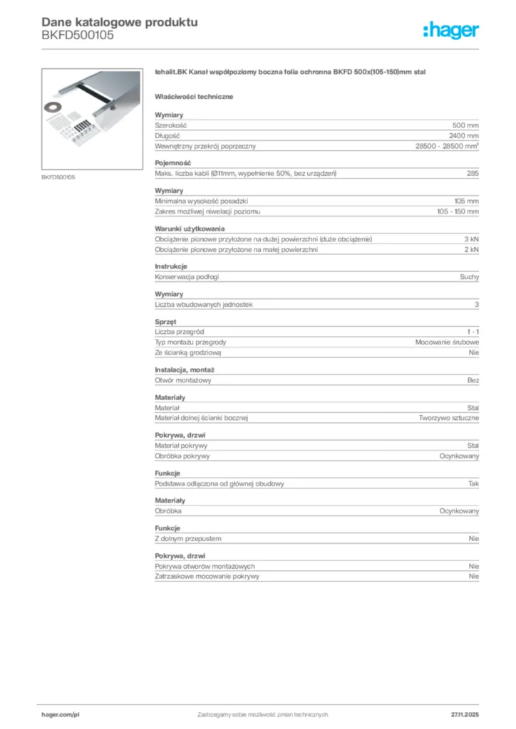 Zdjęcie Hager Karta katalogowa BKFD500105 | Hager Polska