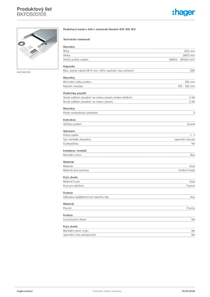 Obrázek Hager Product data sheet BKFD500105 | Hager