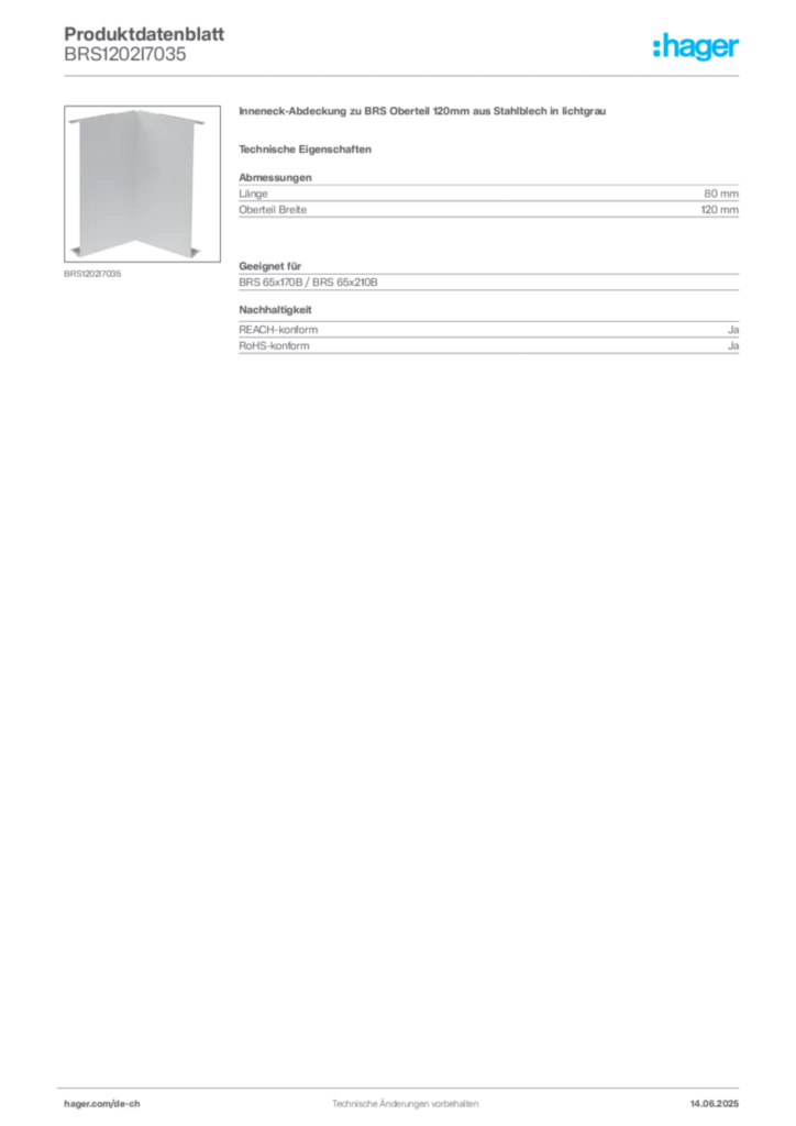Bild Hager Produktdatenblatt BRS1202I7035 | Hager Schweiz
