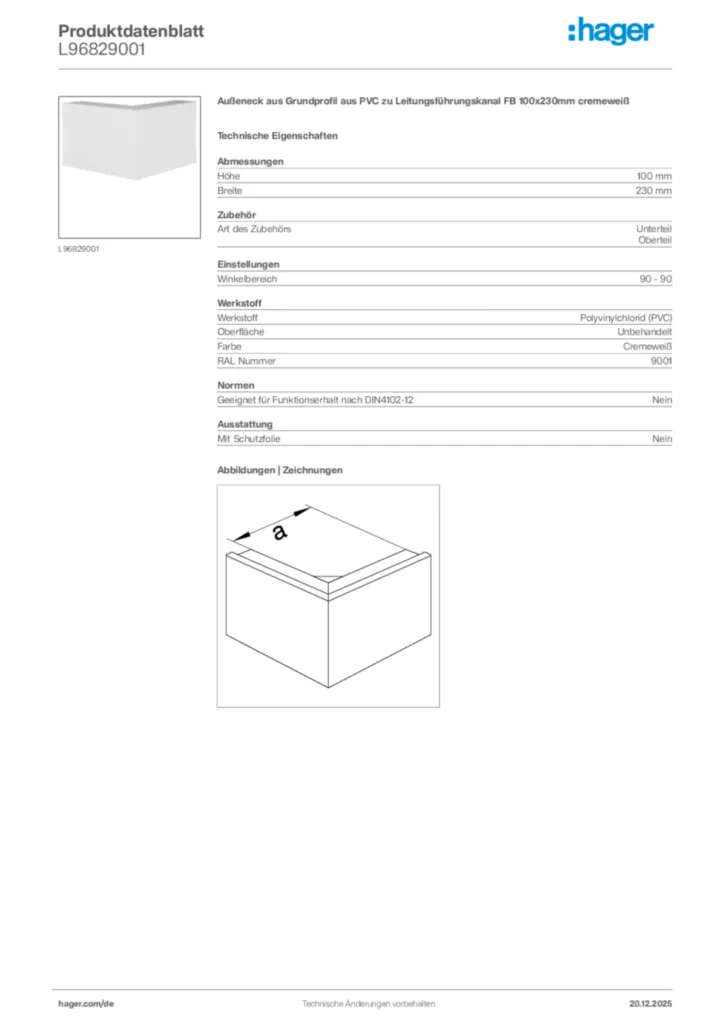Bild Hager Produktdatenblatt L96829001 | Hager Deutschland