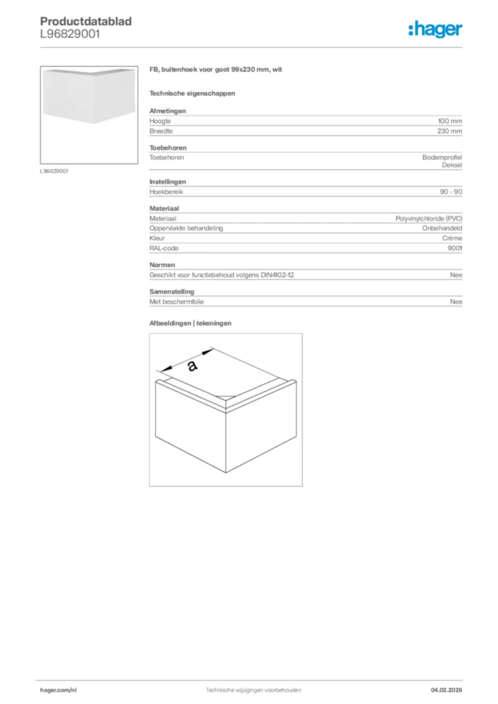 Afbeelding Hager Productdatablad L96829001 | Hager Nederland