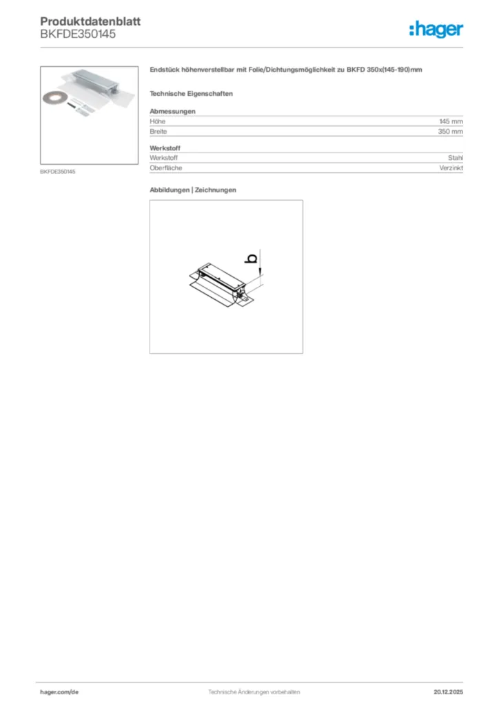 Bild Hager Produktdatenblatt BKFDE350145 | Hager Deutschland