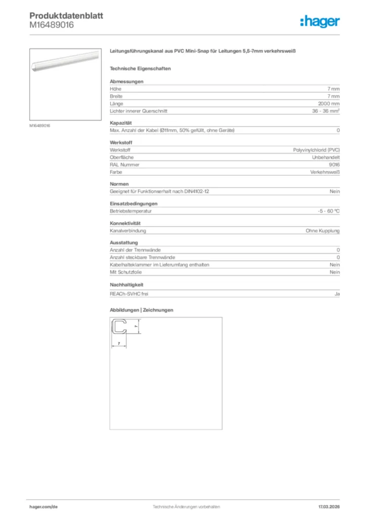Bild Hager Produktdatenblatt M16489016 | Hager Deutschland