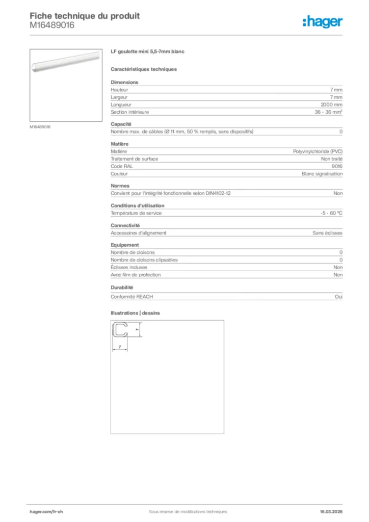 Image Hager Fiche technique du produit M16489016 | Hager Suisse