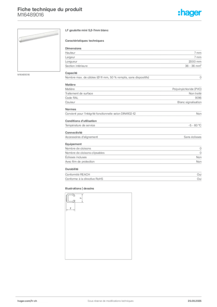Image Hager Fiche technique du produit M16489016 | Hager Suisse