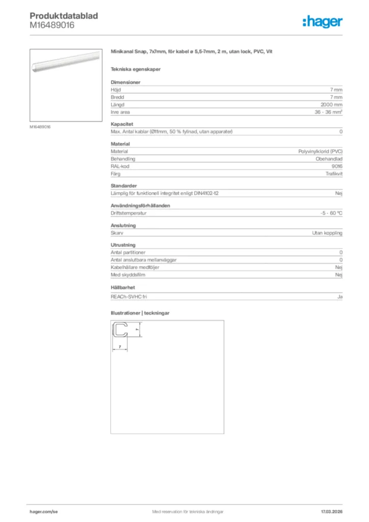 Bild Hager Produktdatablad M16489016 | Hager Sverige