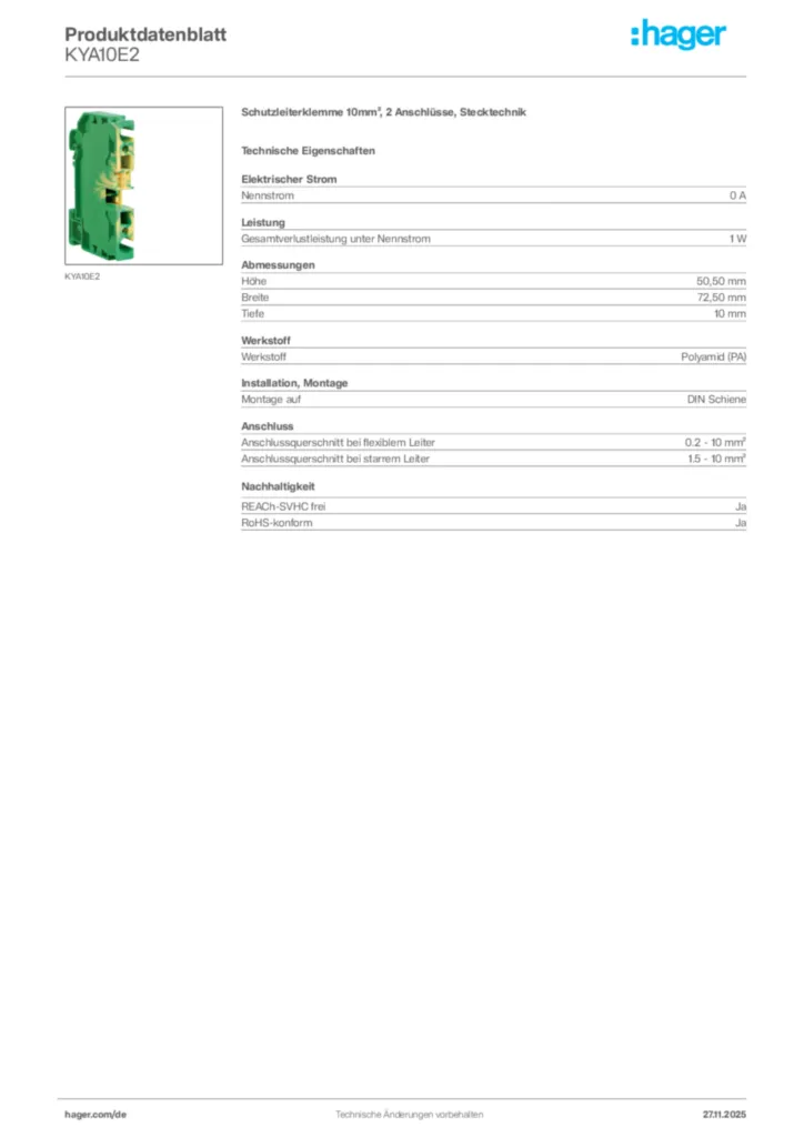 Bild Hager Produktdatenblatt KYA10E2 | Hager Deutschland