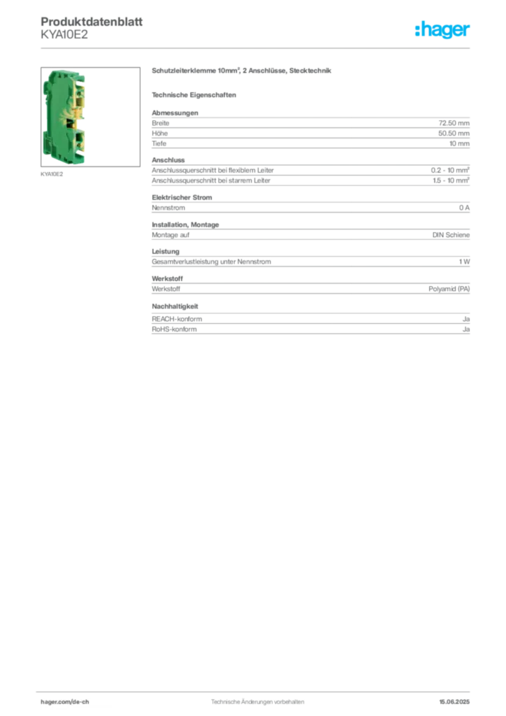 Bild Hager Produktdatenblatt KYA10E2 | Hager Schweiz