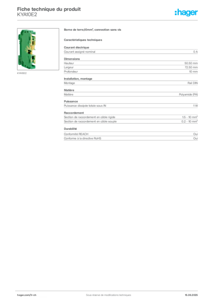 Image Hager Fiche technique du produit KYA10E2 | Hager Suisse