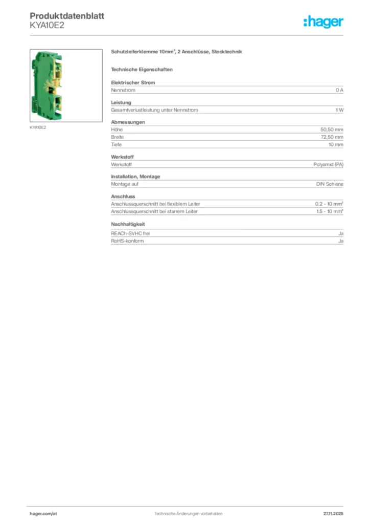 Bild Hager Produktdatenblatt KYA10E2 | Hager Deutschland