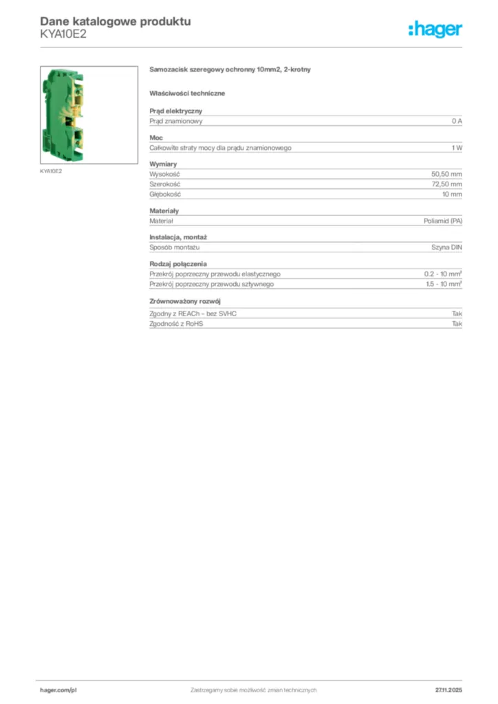 Zdjęcie Hager Karta katalogowa KYA10E2 | Hager Polska