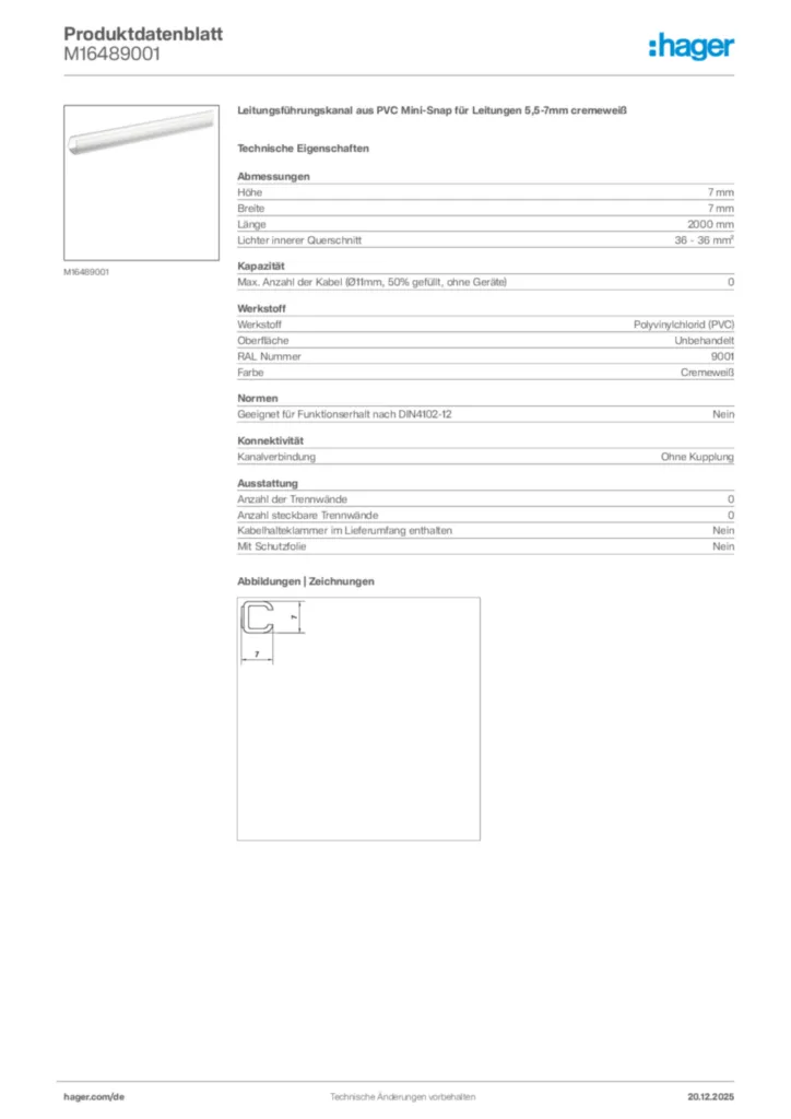 Bild Hager Produktdatenblatt M16489001 | Hager Deutschland