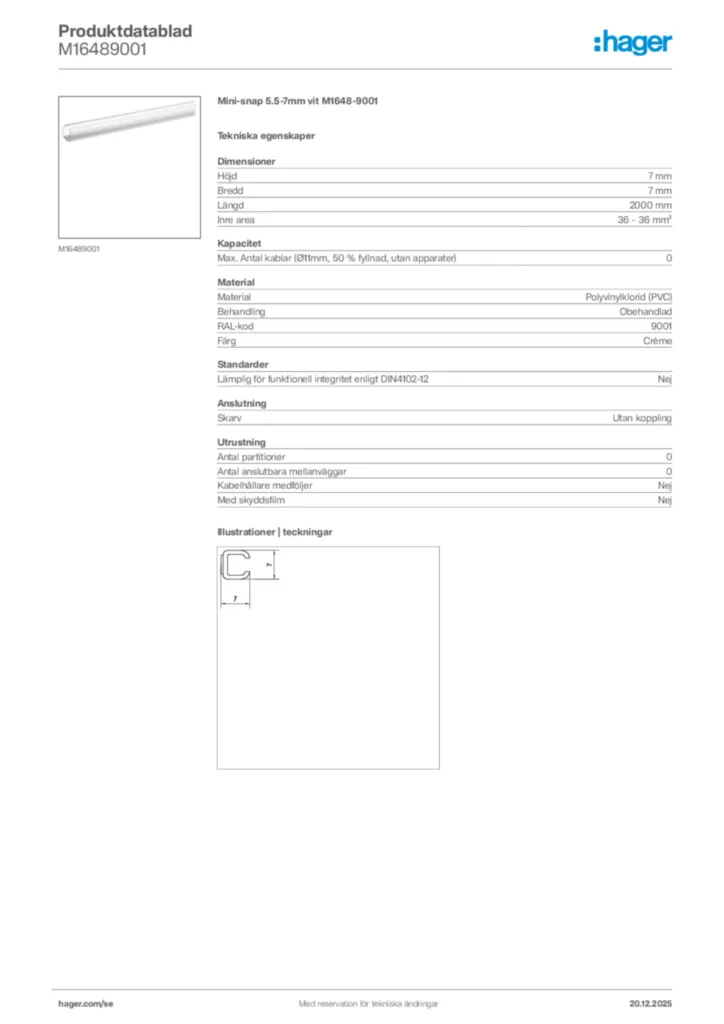 Bild Hager Produktdatablad M16489001 | Hager Sverige