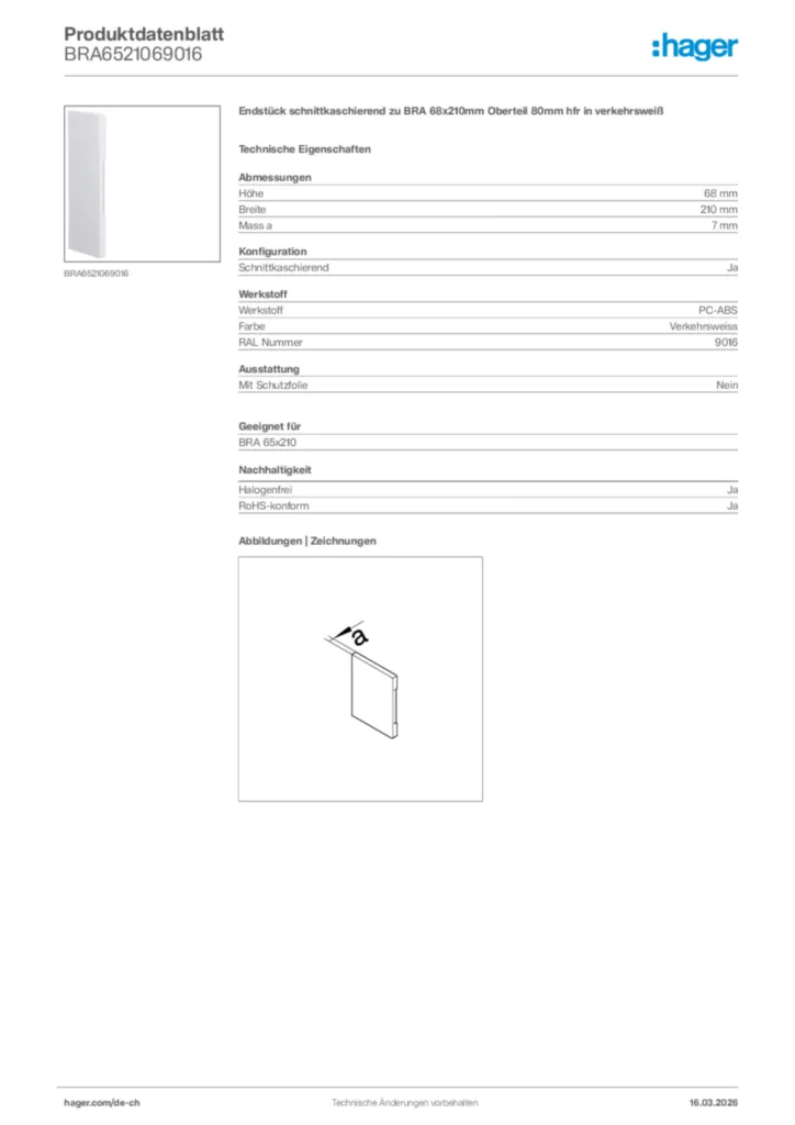 Bild Hager Produktdatenblatt BRA6521069016 | Hager Schweiz