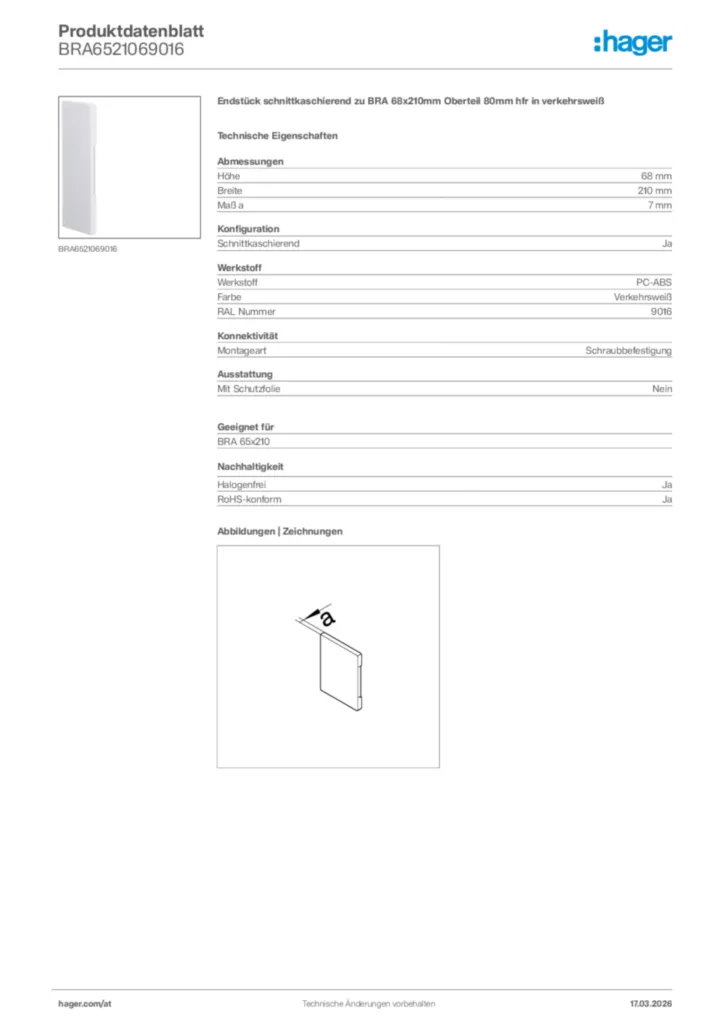 Bild Hager Produktdatenblatt BRA6521069016 | Hager Deutschland