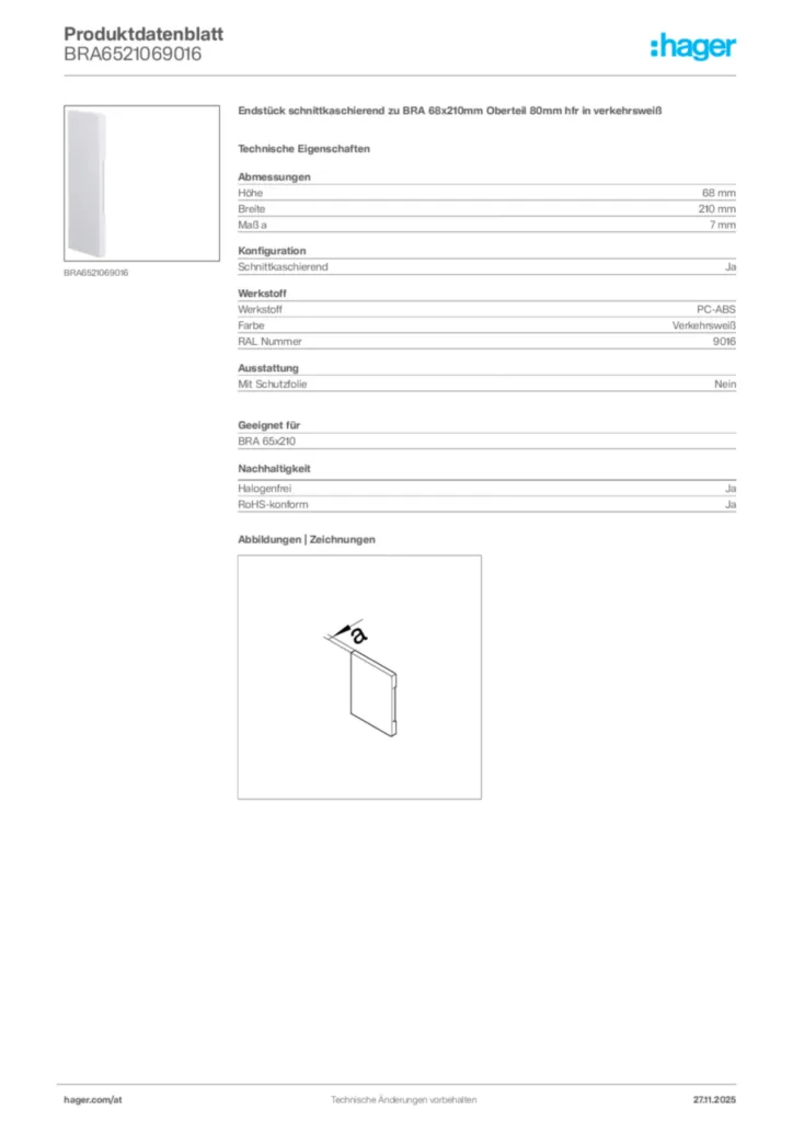 Bild Hager Produktdatenblatt BRA6521069016 | Hager Deutschland